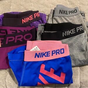 Nike Pro Leggings Set - Purple, Gray, Blue, Pink (set of 5)